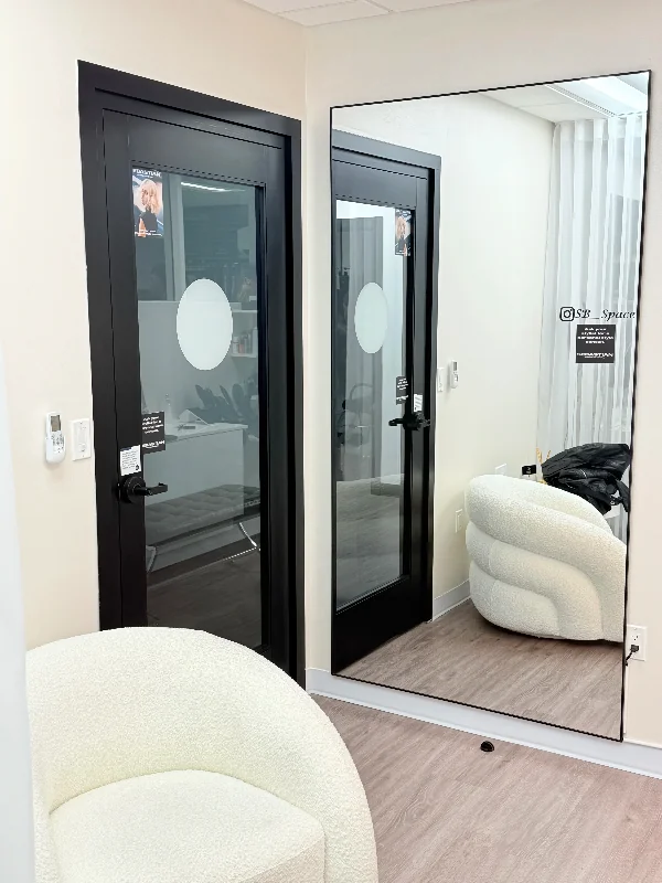 Welcoming entry with bouclé seating at SB SPACE, Miracle Mile